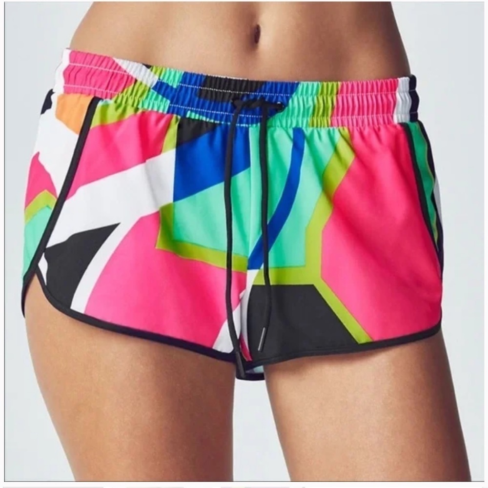 Fabletics Neon Geo Athletic Shorts - Pink, Blue, Green, Black, White